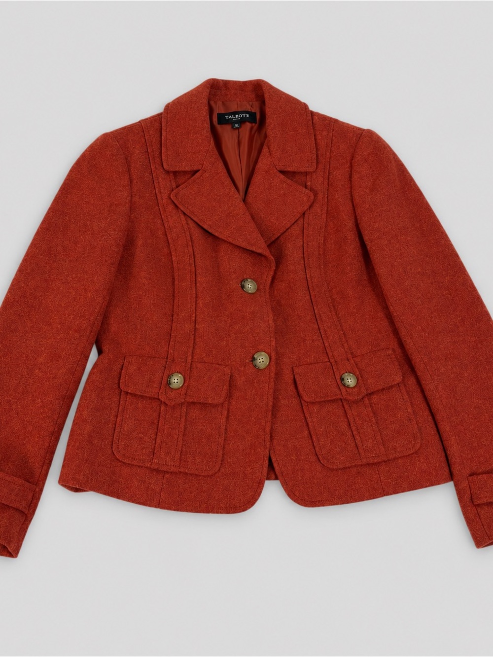 Talbots Petites 8P Rust Orange Wool Blend Blazer Academia Preppy - Picture 8 of 10